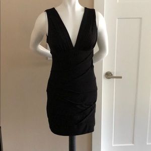 Short black stretchy v-neck dress